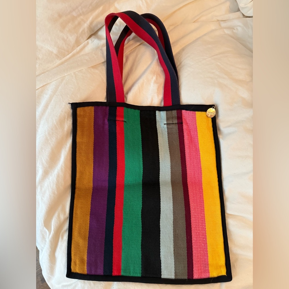CLARE V Multicolor Striped Ribbon Tote Bag